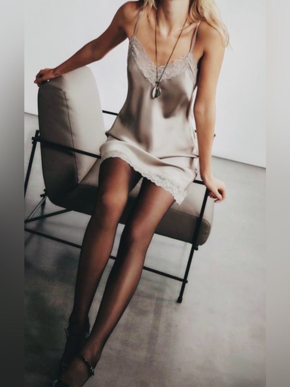 intimissimi Silk Slip with Lace Insert Detail Chemise Ivory Beige S/M - Picture 7 of 11